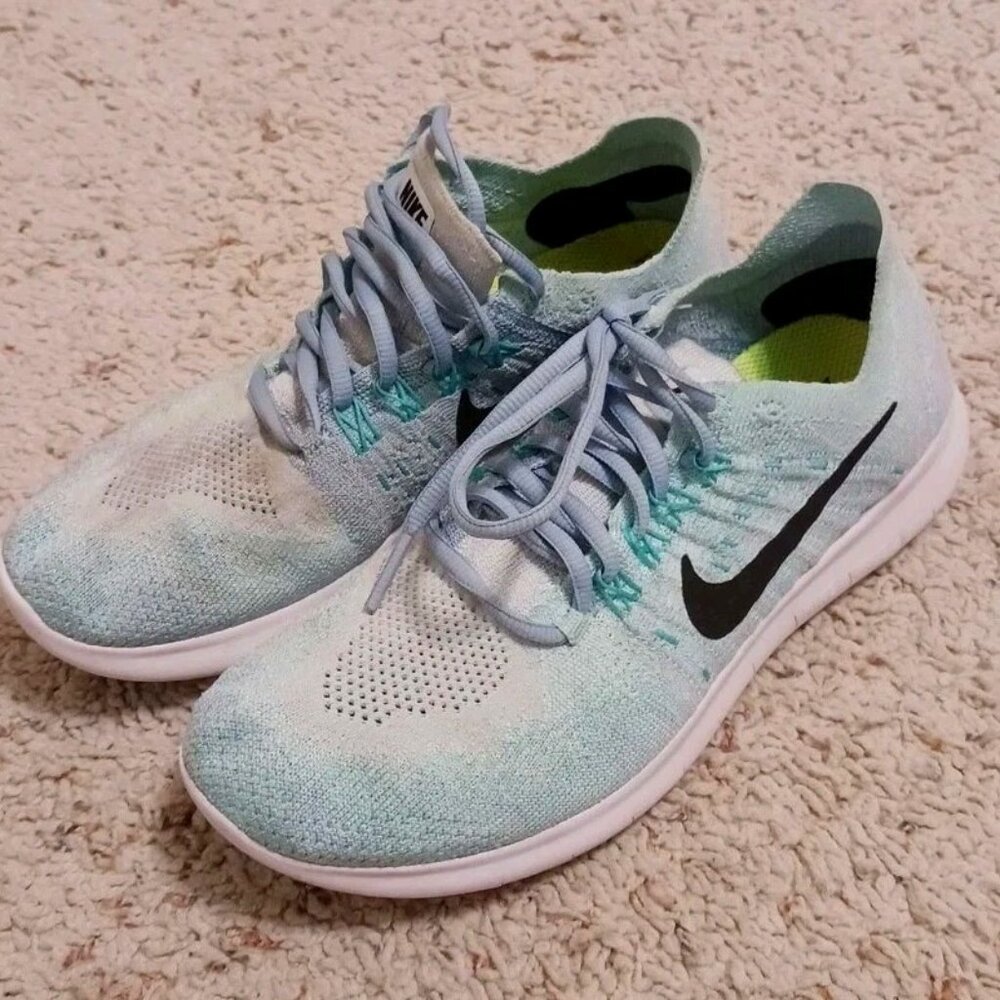 Nike Free RN Flyknit 2017 Running Shoes Cyan Blue 880844-402 Women's Size 7.5